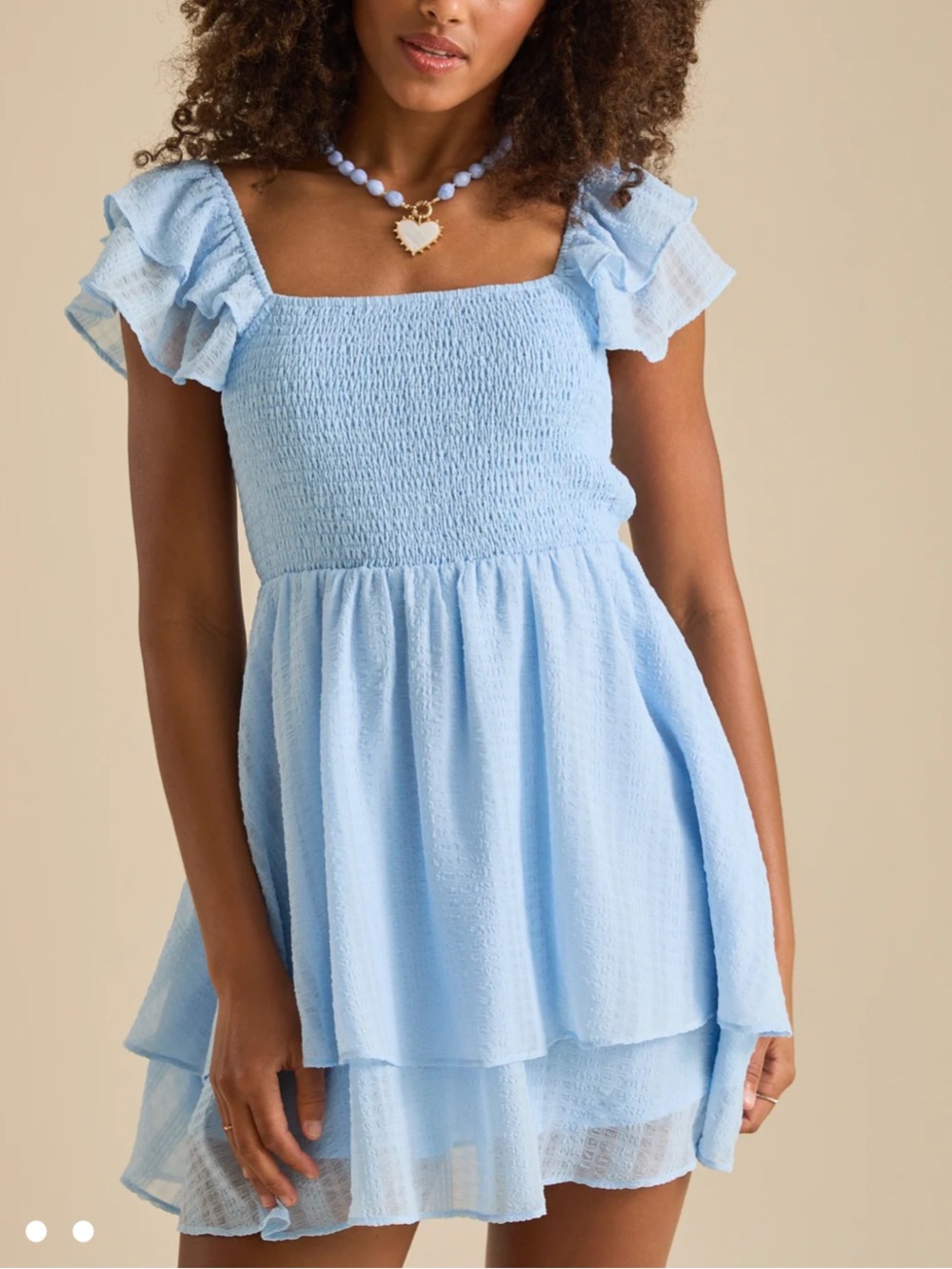 Altar’d State Light Blue Ruffle Sleeve Smocked Tiered Mini Dress Medium NWT